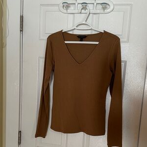 Banana Republic Tan Long Sleeve V-Neck Top